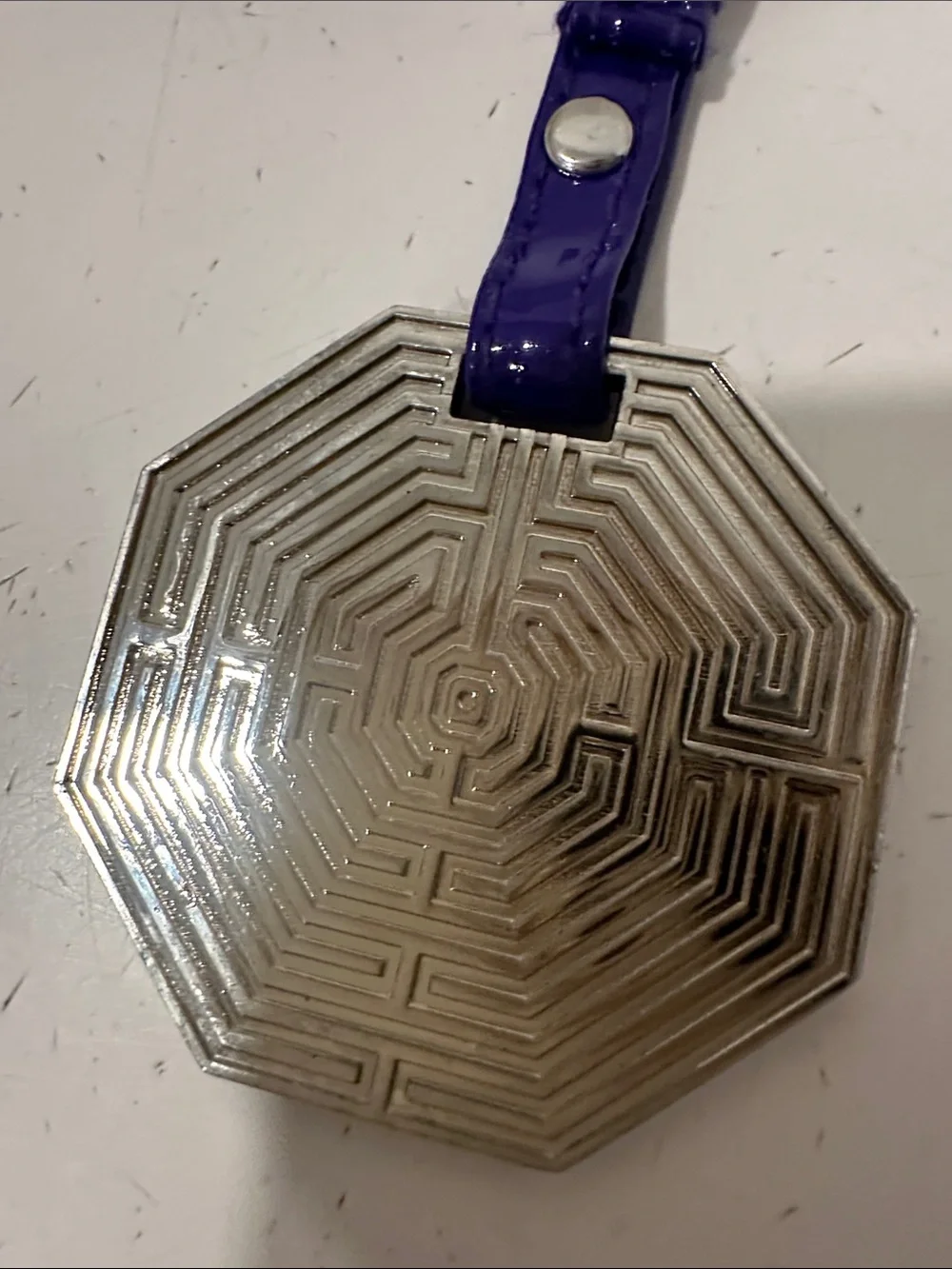 Versace Style Greco Key Engraved Key Chain on Purple Patent Leather Tab